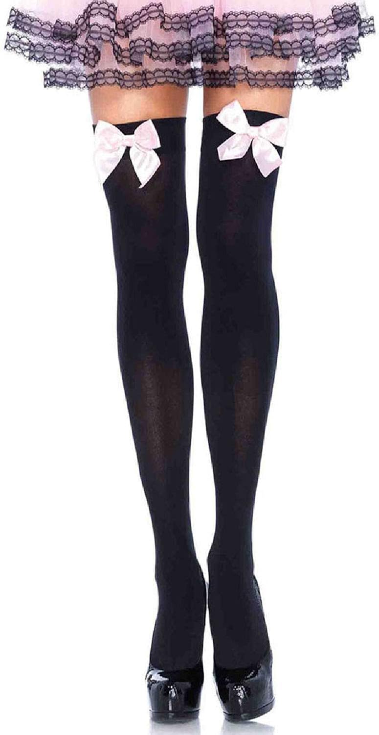 Leg Avenue Women's Satin Bow Accent Thigh Highs: Clothing