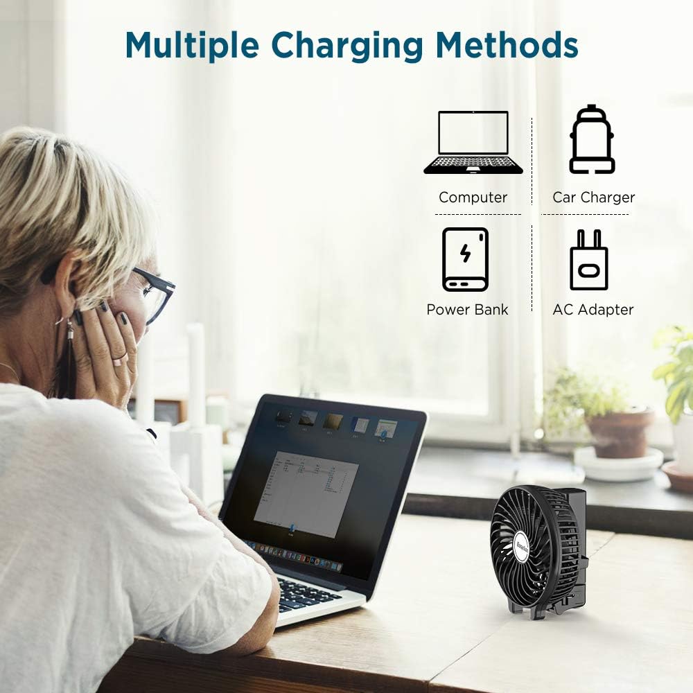 Mini Handheld Fan, EasyAcc Personal Cooling Fan with 2600mAh USB Rechargeable Battery 3-15 Working Hours Battery Fan Folding USB Desk Fan Small Portable Table Fan for Travel Office Room Household: Computers & Accessories