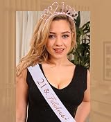 MIOSJI 21st Birthday Sash Tiara Crown Rose Gold Rhinestone Crystal Party Gift view 5