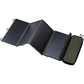 ELECOM NESTOUT Portable Solar Panel, Dual USB-A Ports, 28W Power Generation Charger for Phone Camping, Durable Water-Resistant Ripstop Nylon, Foldable Lightweight, Adjustable Stands (4-Panel)
