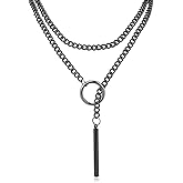 MQV Chunky Statement Black Stain Steel Lariat Y Necklaces Wrap Choker Necklace Set Bar pendant Dark Academia Aesthetic statement handmade jewelry gift for women