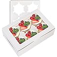 Jucoan 50 Pack Cupcake Box with Insert and Window Hold 6 Standard Cupcakes Muffins, Food Grade Cupcake Carrier Container, Whi