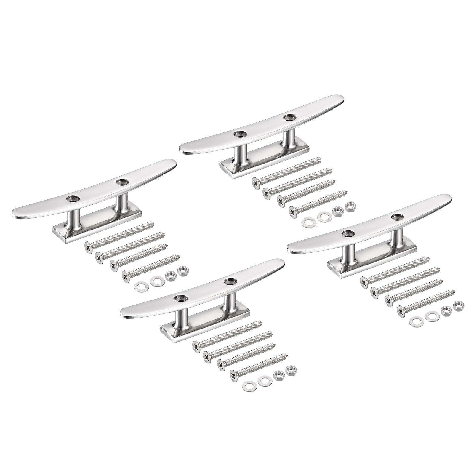 Uxcell Boat Cleat Open Base 4 Inch, 4 Pcs 316 Stainless Steel Dock Cleat for Kayak Boat, Yachts, and Fishing Boats, Include Installation Screws