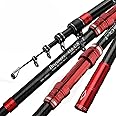 GTOFYU Telescopic Fishing Rod, Carbon Fiber Travel Surf Rod, Spinning Power Lure 2-9Oz, 20-50LB,Medium-Heavy Throwing Surfcasting Baitcasting Pole,Red