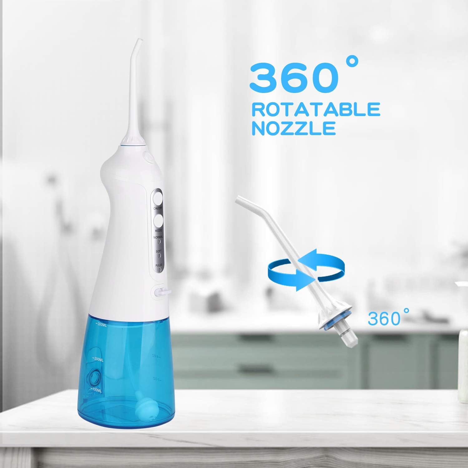 Cordless Water Flosser, Professional Dental Oral Irrigator Portable & Rechargeable 300ML Water Pick Teeth Cleaner IPX7 Waterproof with 6 Interchangeable Jet Tips for Home and Travel: Health & Personal Care