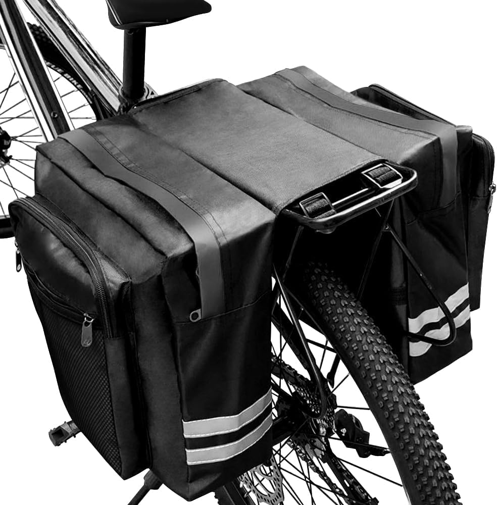 Tyuodna 30L Waterproof Bike Pannier Bag, Double Pannier Bag for Bicycle Rear Rack, Reflective Stripe, Commute, Travel, Picnic (Black)