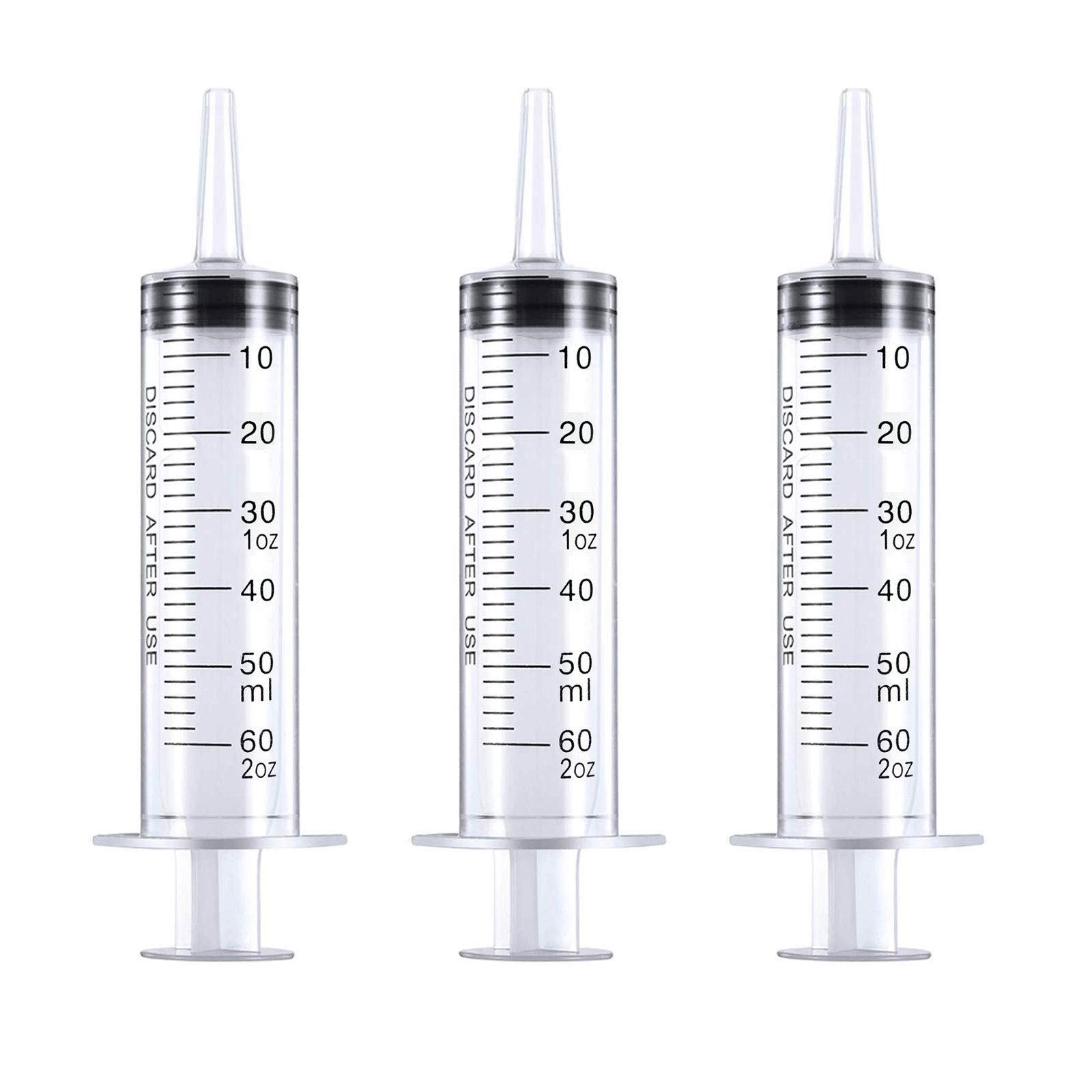 HAKACC 60ml Plastic Syringe, 3 Pack Large Catheter Tip Syringe without Needle, Liquid Measuring Tool for Scientific Labs, Pet Feeding, Garden Watering, Glue and Oil Dispensing