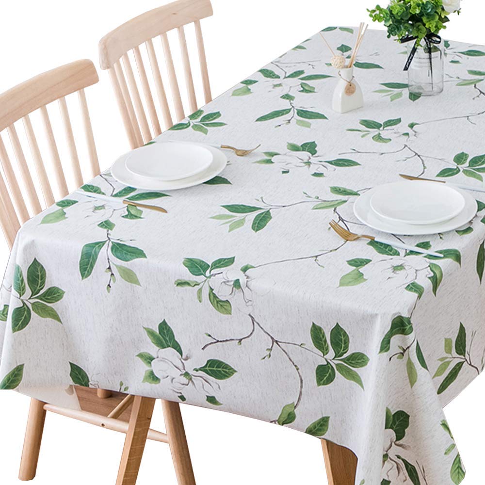 Plenmor Table Cloth Wipeable PVC Tablecloth Waterproof Wipe Clean Plastic Vinyl Table Cover Protector Rectangular for Outdoor Picnic Party Easter Table Cloth (Green Leaves, 137x200 cm)