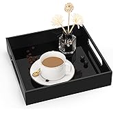 Cilinta Home Decorative Coffee Table Tray, 10"x10" Elegant Acrylic Serving Trays with Handles Works for Eating, Breakfast, Makeup Drawer Organizer,Bathroom Vanity Table,Ottoman Tray, Black