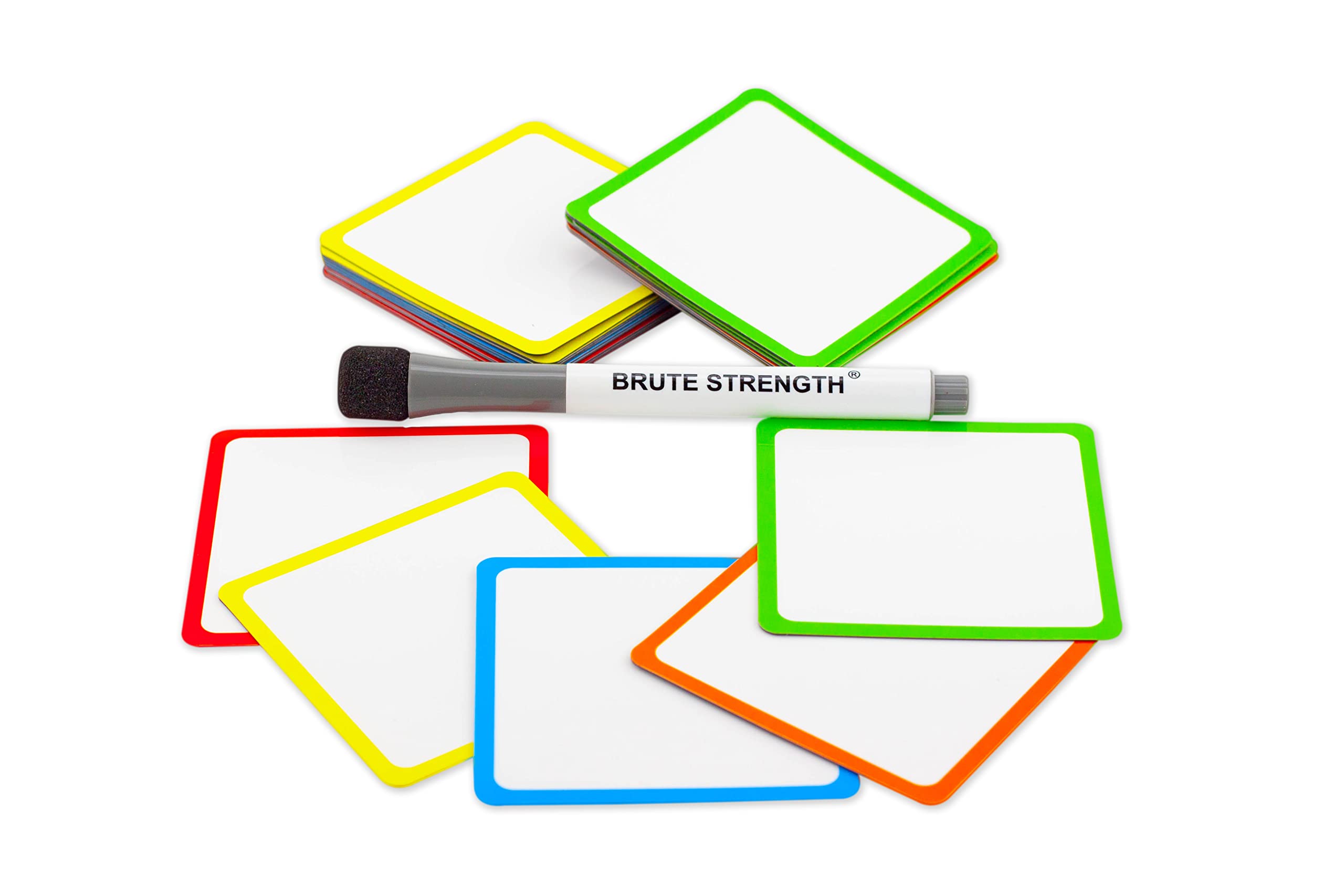 Dry Erase Magnets Set - 50 Pack Includes Marker - Coloured Frame - 3x3 Whiteboard Magnetic Planning Pads Labels - Small White Board Magnet Strips