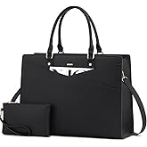 LOVEVOOK Laptop Tote Bag for Women, Leather Business Office Work Bag Computer Briefcase with Small Clutch fit for 17.3 Inch Laptop,Black