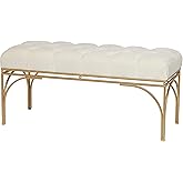 Deco 79 Velvet Bench with Gold Legs, 39" x 16" x 18", White
