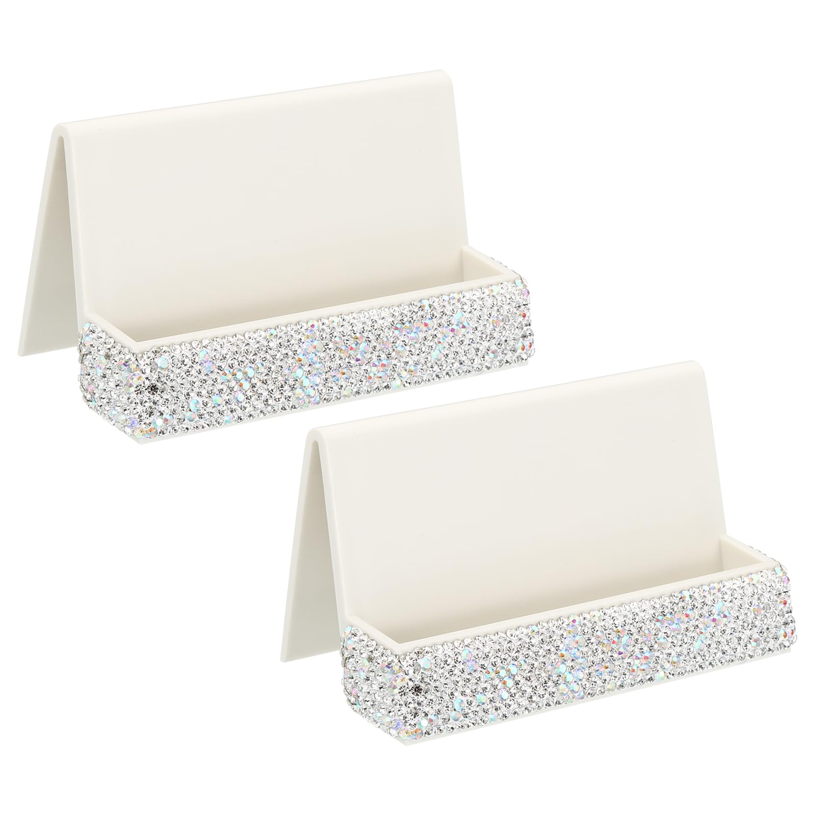 PATIKIL Business Card Holder, 2 Pack Crystal Card Stand Organizer, Silver