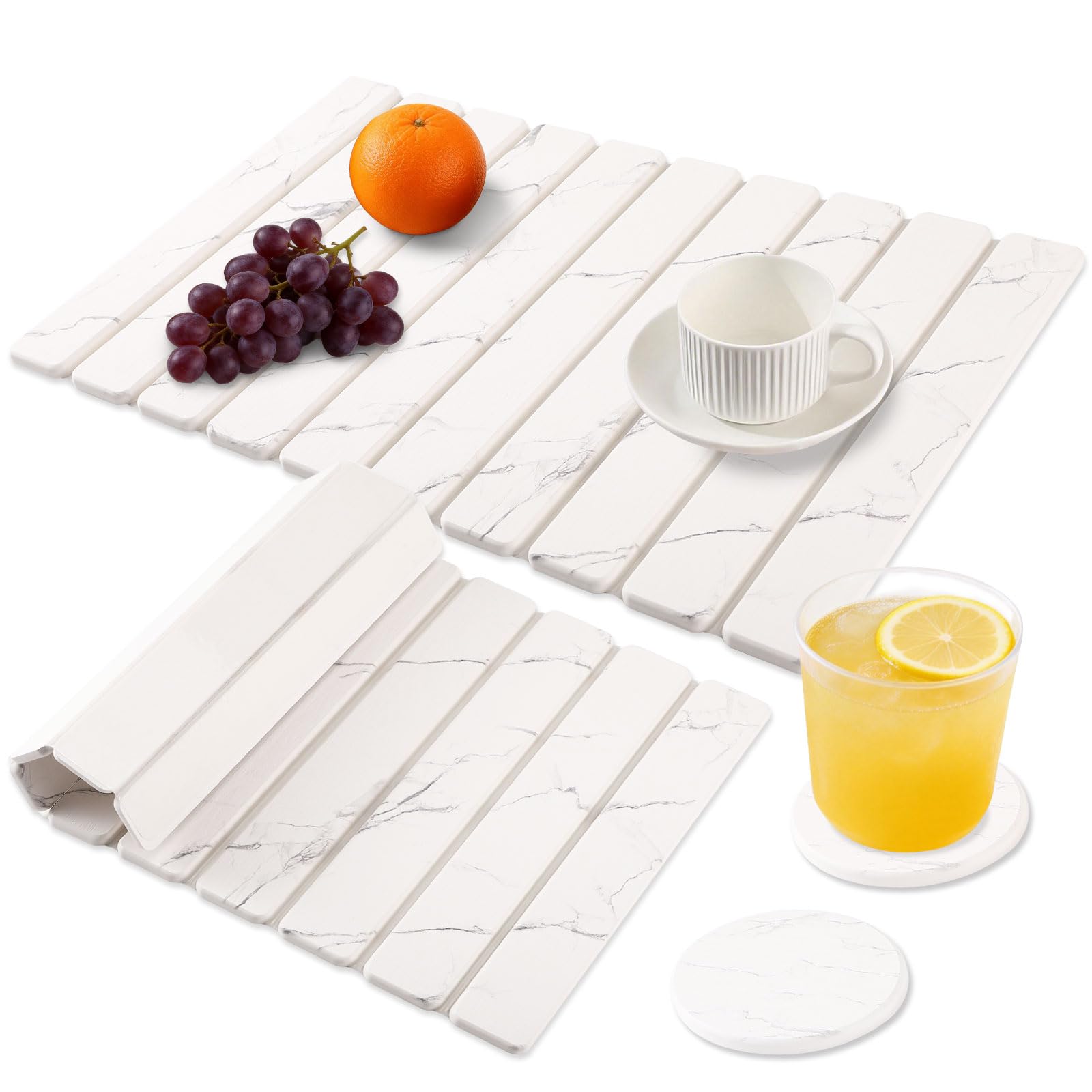 Photo 1 of 3 PCS Stone Dish Drying Mat for Kitchen Counter, Large Quick Dry Stone Dishes Mats, Coasters, Foldable Water Absorbing Diatomaceous Earth Drying Pad for Countertop Bottles Utensils Cups