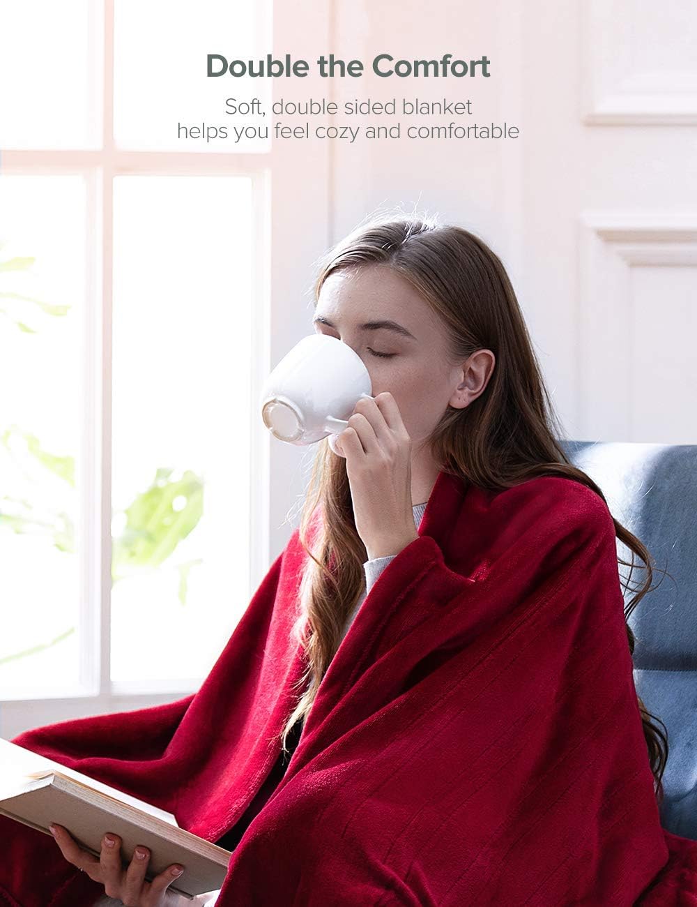 Sable Electric Throw, Blanket Fast-Heating, Full Body Warming ETL Certified, 10 Temperature Settings Auto Off, 50" x 60", Red: Home & Kitchen