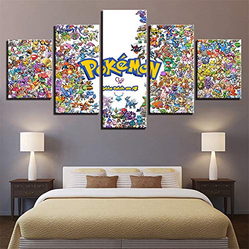 Whian 5 Pcs Set Cartoon Anime Canvas Painting Mural Art Prints