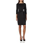 Eliza J Women's 3/4 Sleeve Boat Neck Crystal Buckle Knee Length Scuba Crepe Dress