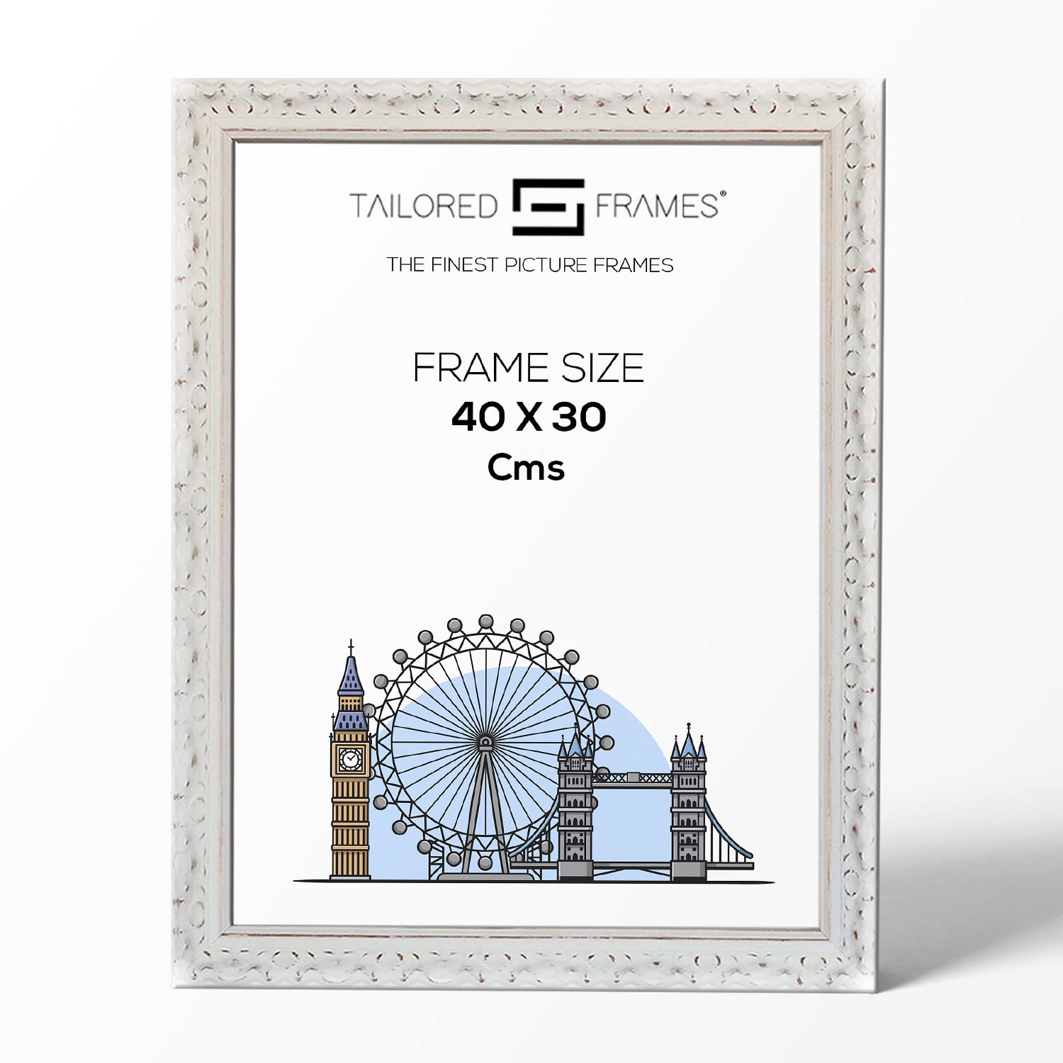Tailored Frames Vienna White (40 x 30cm, White) | Rustic Style Vintage Single Picture Frame | Wall Hanging Type | Photo Frame Without Mount