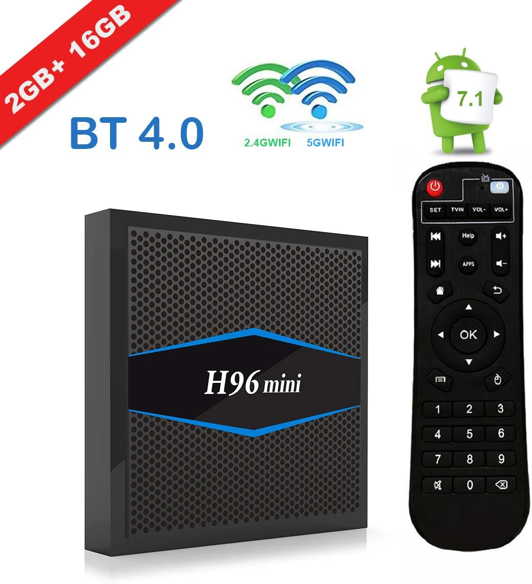 [H96 Mini Android 7.1 TV Box] EstgoSZ Newest Version Android TV Box 2G 16G Amlogic CPU Support 2.4G/5G Dual Wifi/100M LAN/BT 4.0/3D /H265 4K Smart TV Box