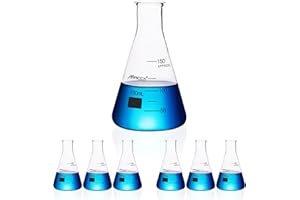 Maccx 5.1oz(150ml) Narrow-Mouth Sturdy Glass Erlenmeyer Flask, 3.3 Borosilicate Conical Flasks with Printed Graduation, Pack of 6, EFN150-006