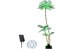 SOSHOT 6FT Solar Lighted Palm Trees for Outside Patio Light Up 260 LED Artificial Fake Tree Lights for Pool Bar Tropical Party Deck Outdoor Decorations