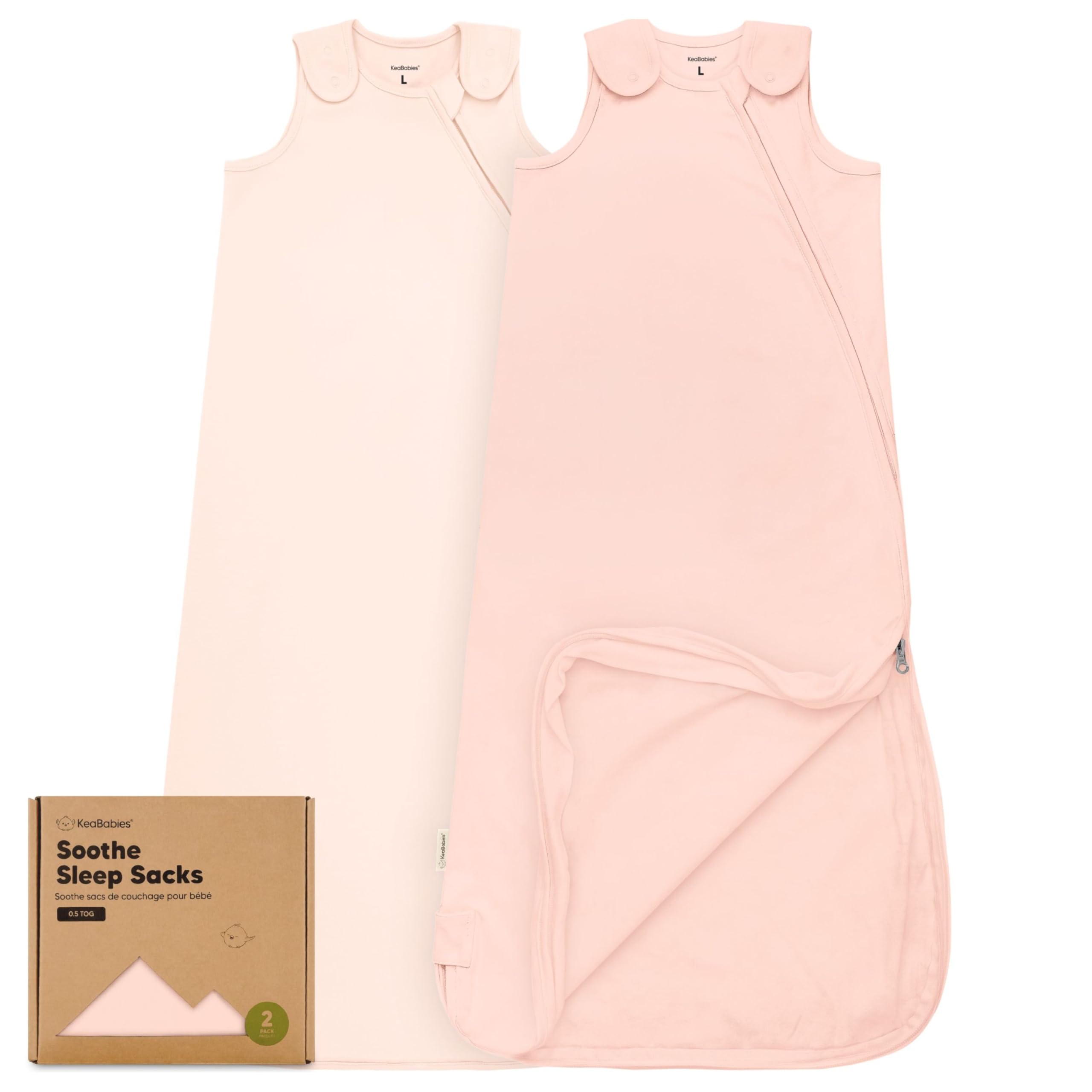 Photo 1 of 2-Pack Organic Baby Sleep Sacks, 100% Cotton - Soft & Breathable 0.5TOG Baby Wearable Blanket, Toddler Sleeping Sack 18-24 months, Easy to Wear Transitional Swaddles for Newborns (Mist Rose, L)