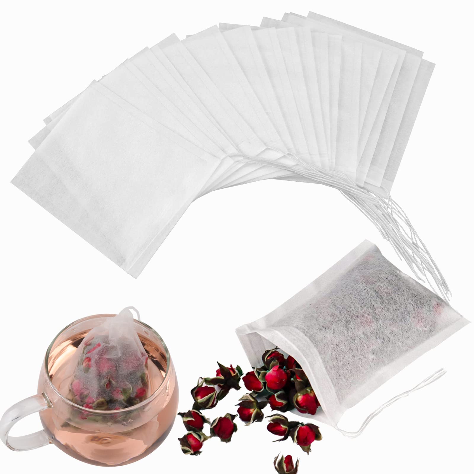 Photo 1 of NEPAK 100Pcs Tea Bags for Loose Leaf Tea,3.15 x 3.94 inches Empty Tea Bags,Disposable Fillable Teabags,Tea Filter Bags for Loose Tea
