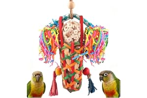 Liahelianx Sola Wood & Shredded Paper Foraging Toy - Bird Chewable Playthings for Conure Cockatiel Budgie - Hanging Bird Enri