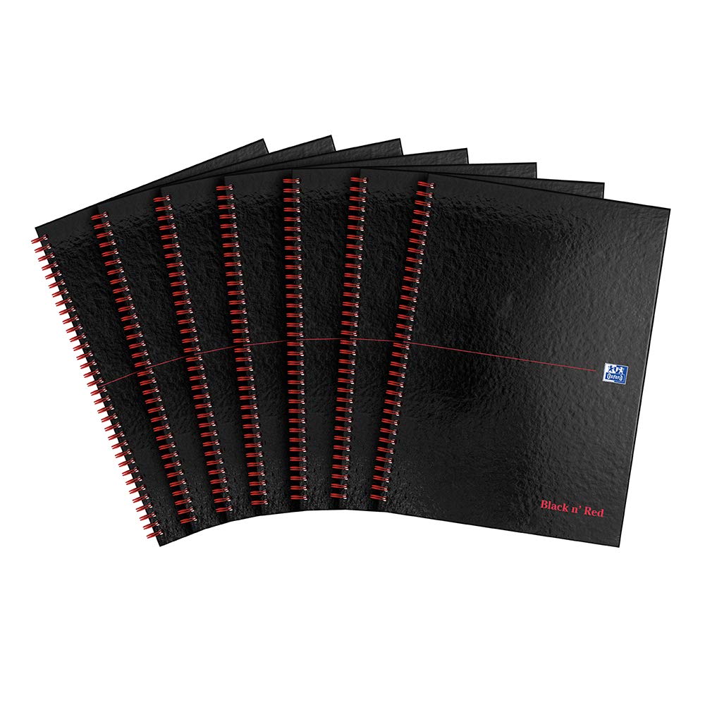 Oxford Black n' Red A4 Glossy Hardback Wirebound Notebook, Ruled, 140 Page, Pack of 7