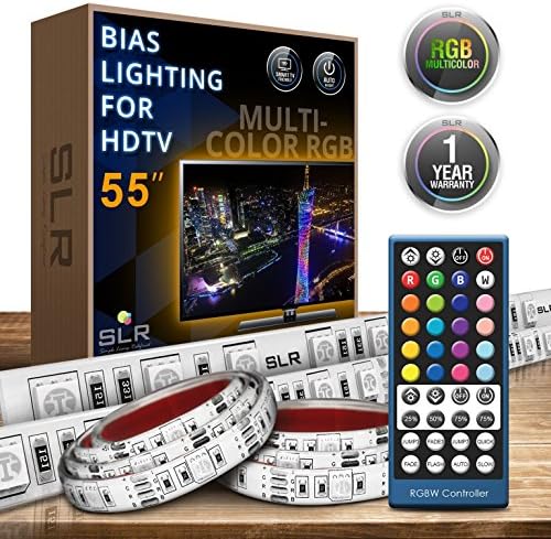 SLR Lighting TV Backlight Strips – Bias Lighting for Smart TVs, Plasma Screens, Big Screen Televisions, Computer Monitors – Includes Remote, Multiple Color LED Strip &amp; Length Options – [35-55 in. TVs]