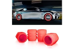 YALOK 4PCS Fluorescent Car Tire Valve Stem Caps, Luminous Glow in The Dark Auto Tire Valve Cover, Illuminated Corrosion Resistant, Car Decor Accessories Universal for SUV, Trucks, Cars (Red1)