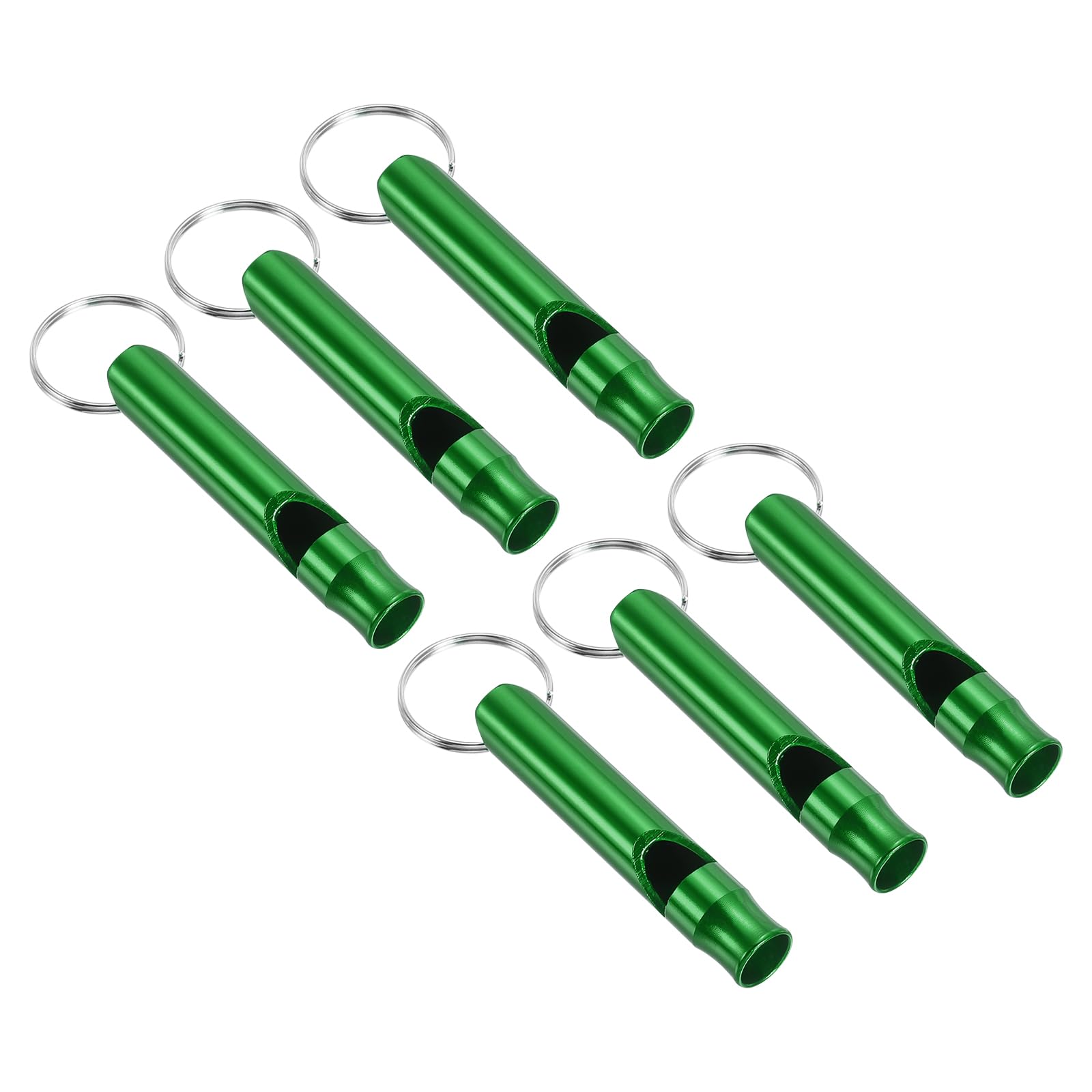 PATIKIL Emergency Whistle, 6 Pack Loud Sound Aluminum Keychain Whistle Outdoor Safety Survival Whistles for Boating Camping Hiking Hunting, Green