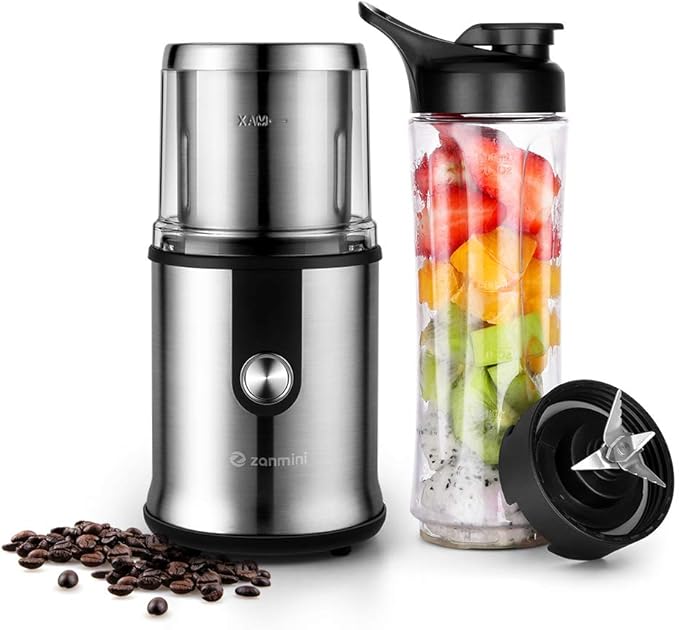 Zanmini Electric Coffee Grinder Smoothie Blender 2in1 Mini Blender