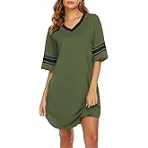 Ekouaer Nightgowns for Women Bamboo Viscose Nightgown Short Sleeve Sleep Shirts V Neck Nightshirt Soft Sleepwear