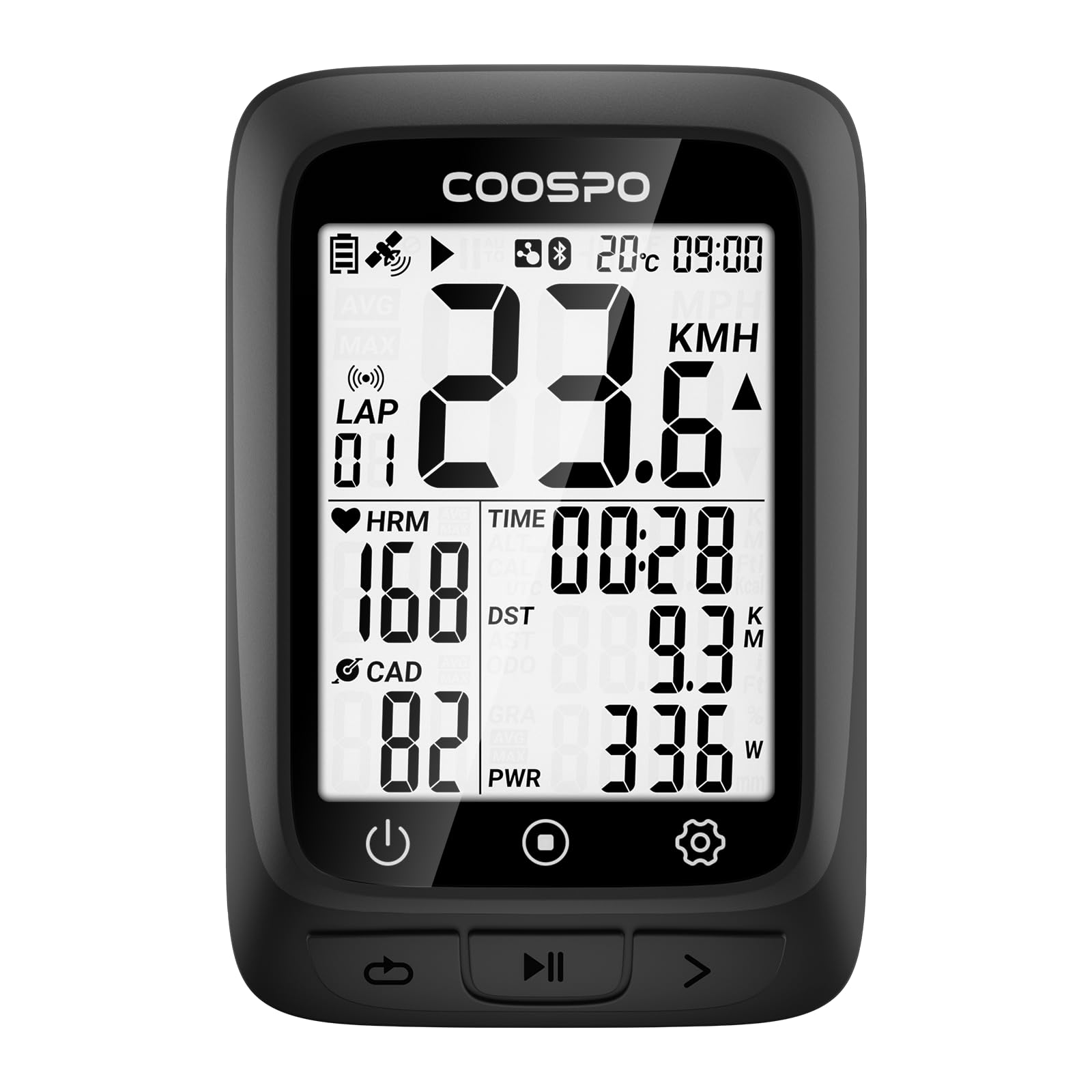 COOSPO Bike Computer GPS Wireless, ANT+ Cycling Computer GPS with Bluetooth, Multifunctional ANT+ Bicycle Computer GPS with 2.4 LCD Screen, Bike Speedometer with Auto Backlight IP67