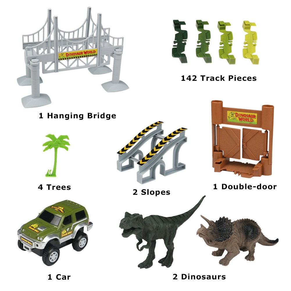 Autobahn Spielzeug Car Track mit Electric Auto Dinosaurier Autorennbahnen für Kinder 3 4 5,220CM Länge