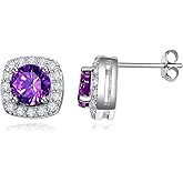 QMTIHU Stud Earrings for Women S925 Sterling Silver Amethyst Round Moissanite Stud Earrings Jewelry Gift for Mother’s Day Ladies Her