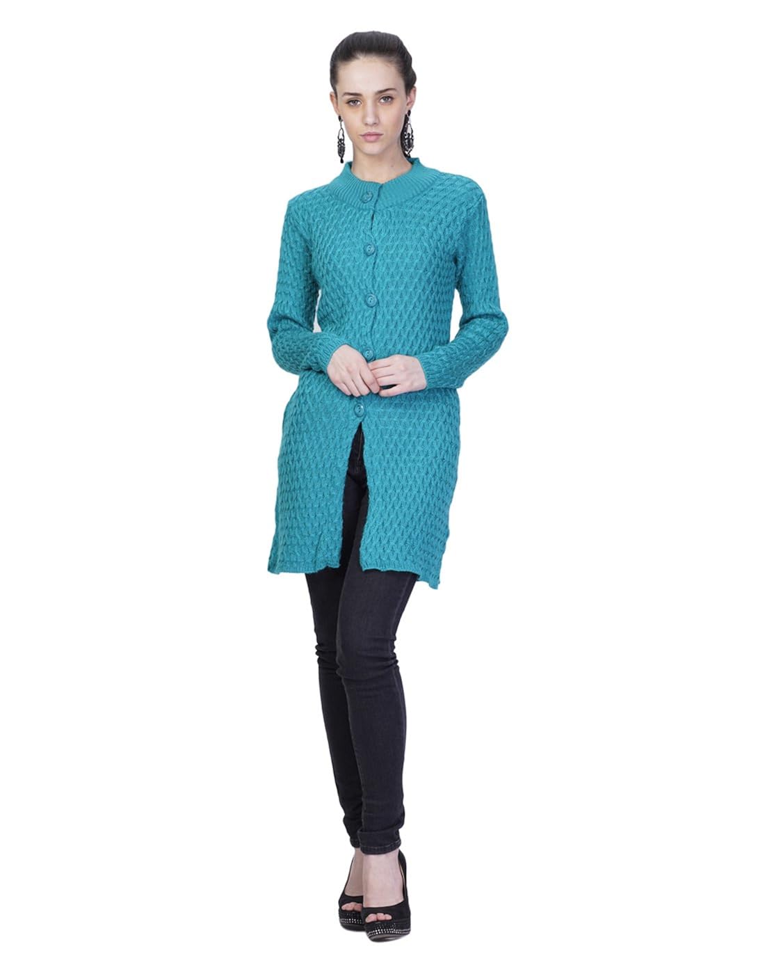 montrex turquoise designer long coat for women