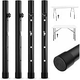 YUEYIN Folding Table Leg Extenders, 4-Level Adjustable Height Table Risers | Raises Table Height, Reduces Stooping and Back Strain, Steel Table Leg Extensions, Black, 4 Pack
