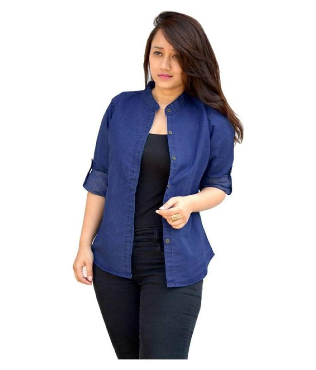 clothvilla 3/4th sleeve blue-denim-shirt