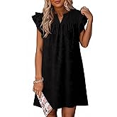 Dokotoo Womens Summer Dresses 2026 Ruffle Short Sleeve Casual V Neck Smocked Floral Burnout Mini Dress Sundress