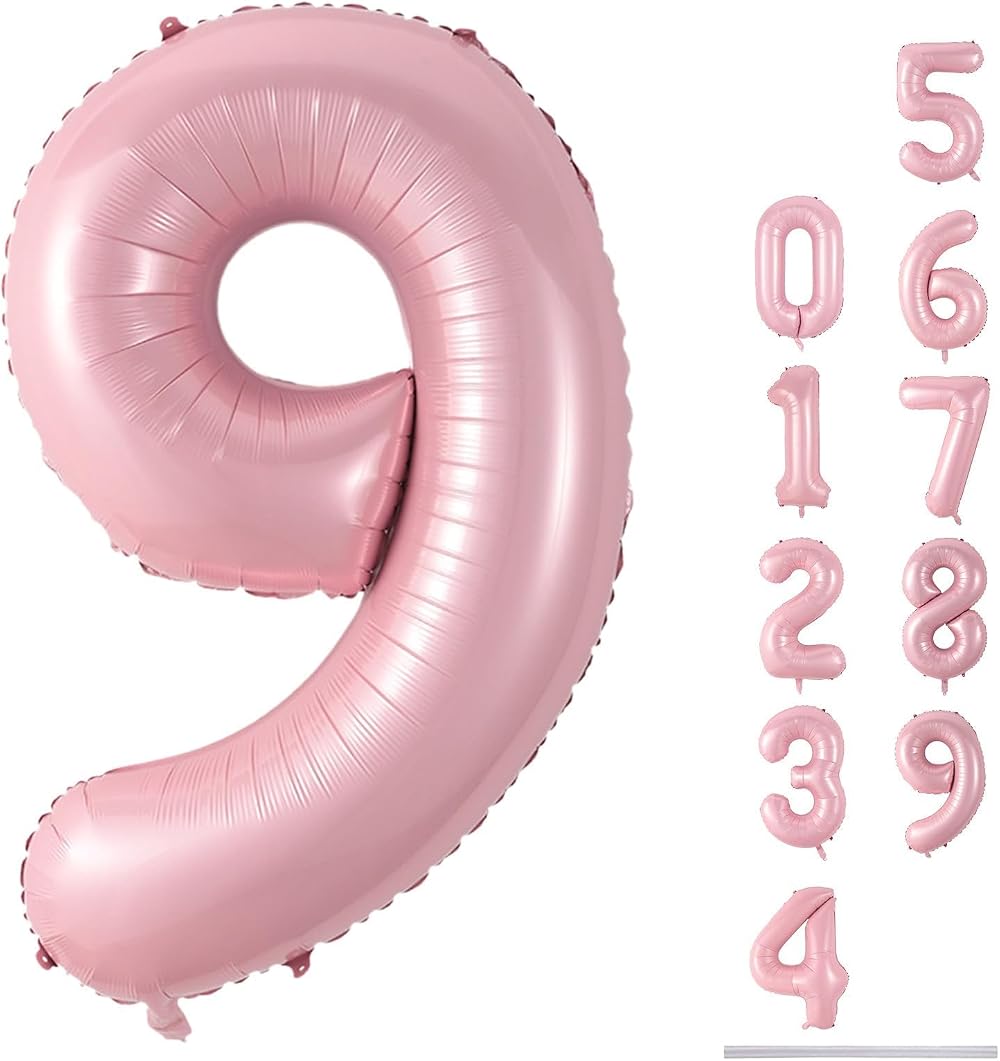 Lingqiang 40'' Pink Number Balloon 0-9 Foil Self-Inflating 9th Birthday
