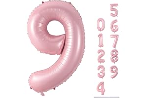 LINGQIANG 40'' Pink Number 9 Balloon, Self Inflating Foil Light Pink Number Balloons Set 0-9, Pastel Pink Digital 9 Helium Balloon for Girls 9th Birthday Party Decorations Anniversary Supplies