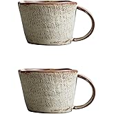 HengYuhating 2-pcs handcrafted clay water cups, couple cups, household coffee, hot tea, oatmeal, milk cups (300ML, 7 * 10cm), office retro mugs, suitable for dishwasher, microwave, oven. (beige)
