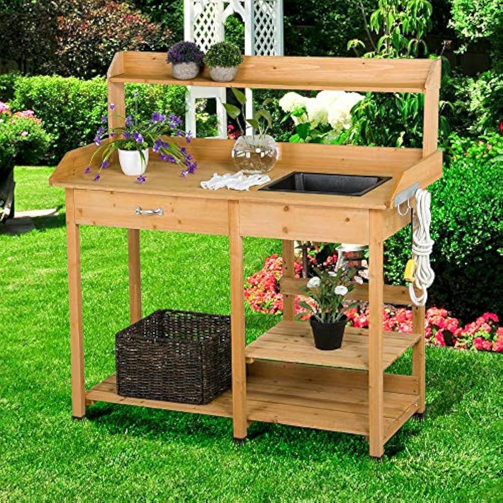 Potting Bench Outdoor Garden Work Station Planting Solid Wood
