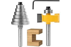 Exqutoo 1/4 Inch Shank Rabbet Router Bit Set with 6 Adjustable Bearing Carbide Tipped Rabbeting Bit(1/8",1/4",5/16"3/8",7/16"