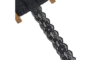 LUMKET Lace Realm 1.5 inch Wide Black Stretch Floral Pattern Lace Ribbon Trim for Sewing, Gift Package Wrapping, Floral Designing & Crafts-10 Yards (3601 Black)