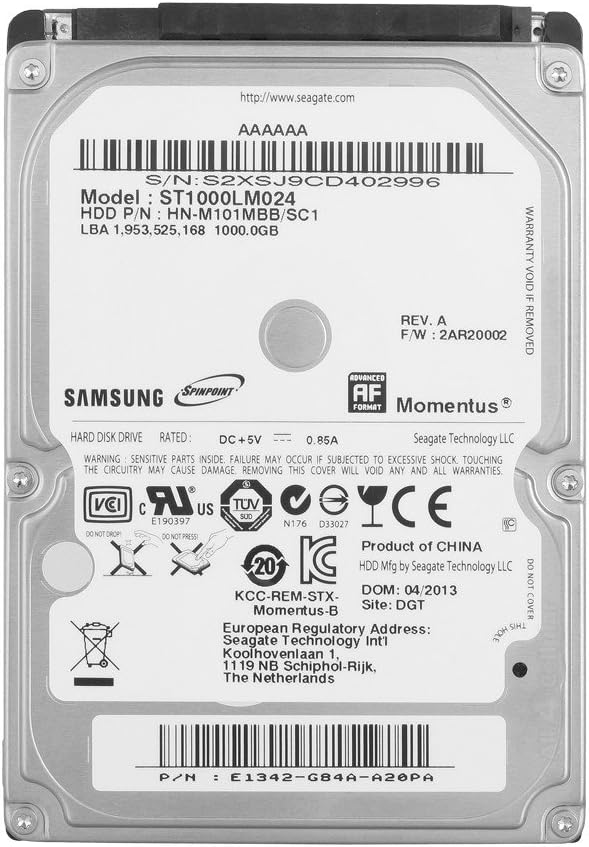 Samsung 1TB 2.5" 9.5mm SATA 3Gpbs Internal Hard Drive -PS3/PS4 Compatible ST1000VT000, Grey
