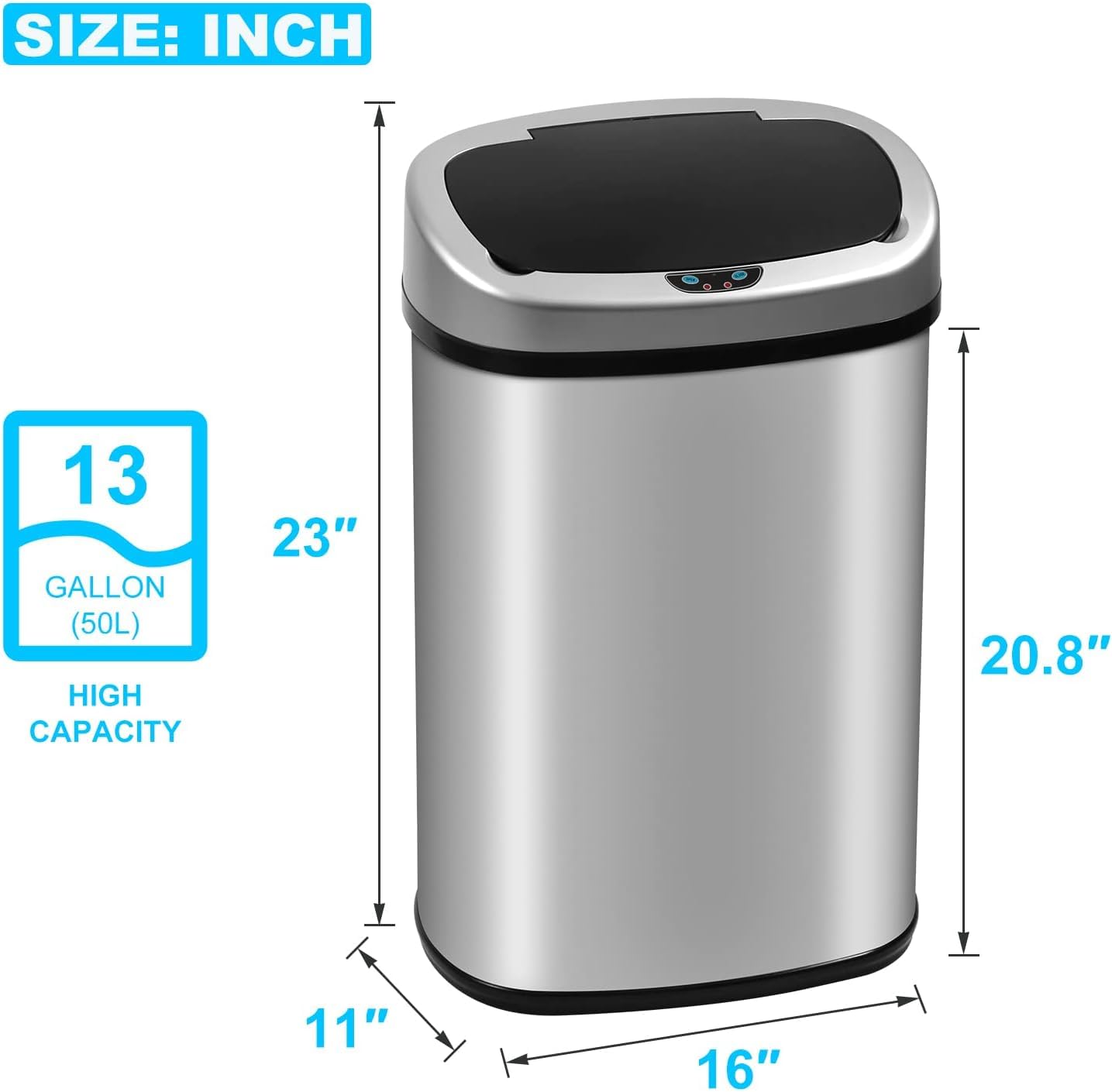 Mua 13 Gallon Trash Can | Stainless Steel Kitchen Trash Can | 50L Touch ...