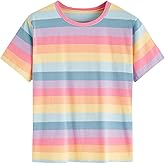 SweatyRocks Women's Casual Loose Short Sleeve Round Neck Striped Tee Shirt Top